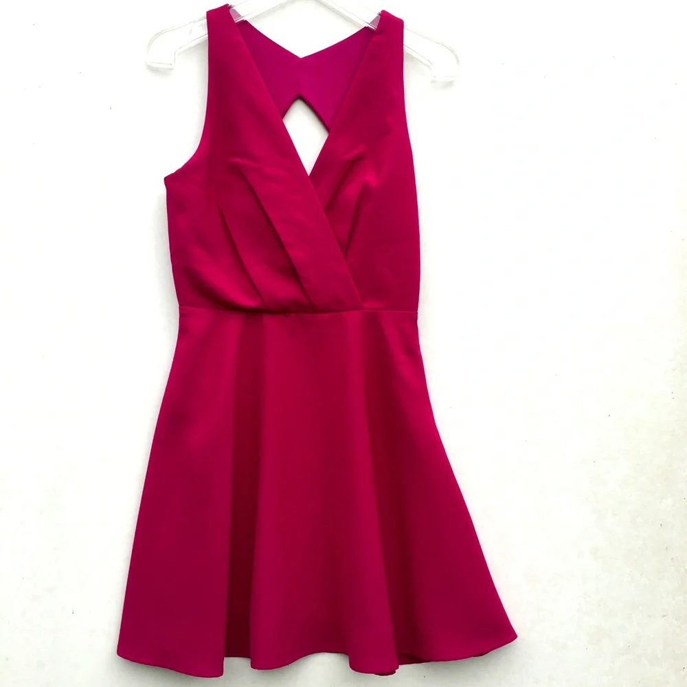 ADELYN RAE FUCSHIA CUTOUT SKATER DRESS